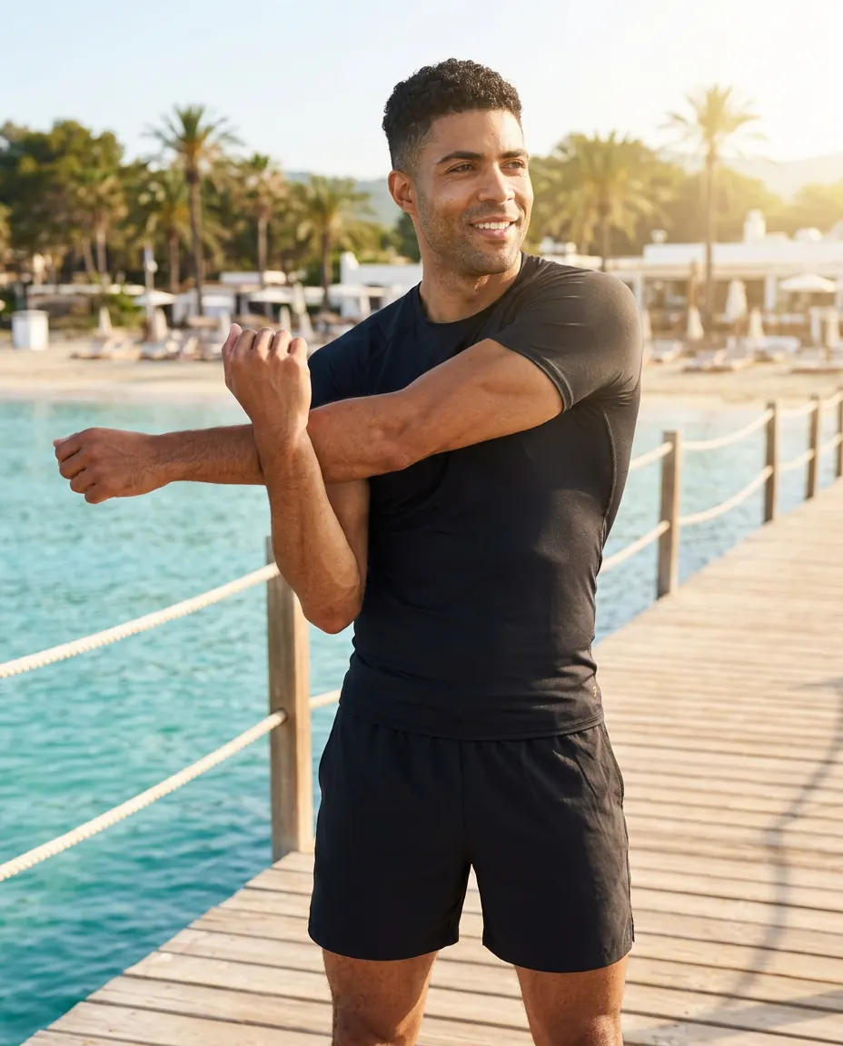 Riser Haltungs-Shirt Herren — Ibiza-Vibe Shooting